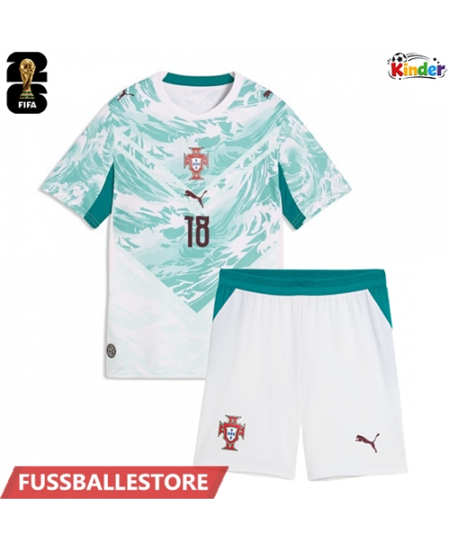 Günstige Portugal Pedro Neto #18 Auswärts Trikotsatzt Kinder WM 2026 Kurzarm (+ Kurze Hosen)